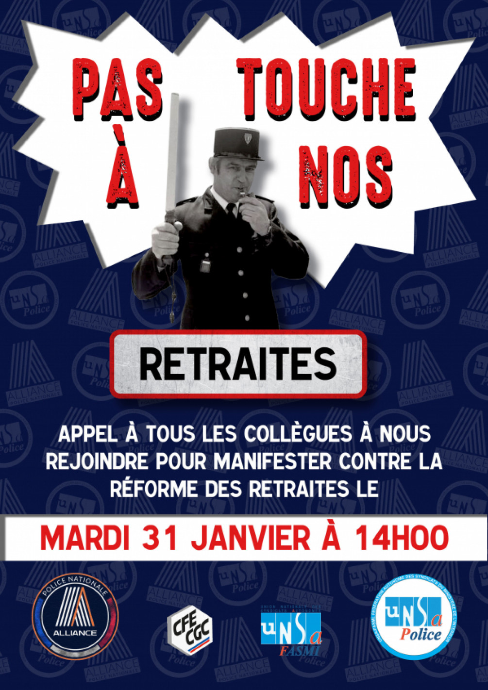 Appel à la manifestation contre la réforme des retraites le mardi 31 janvier à 14h00 à paris place d'Italie