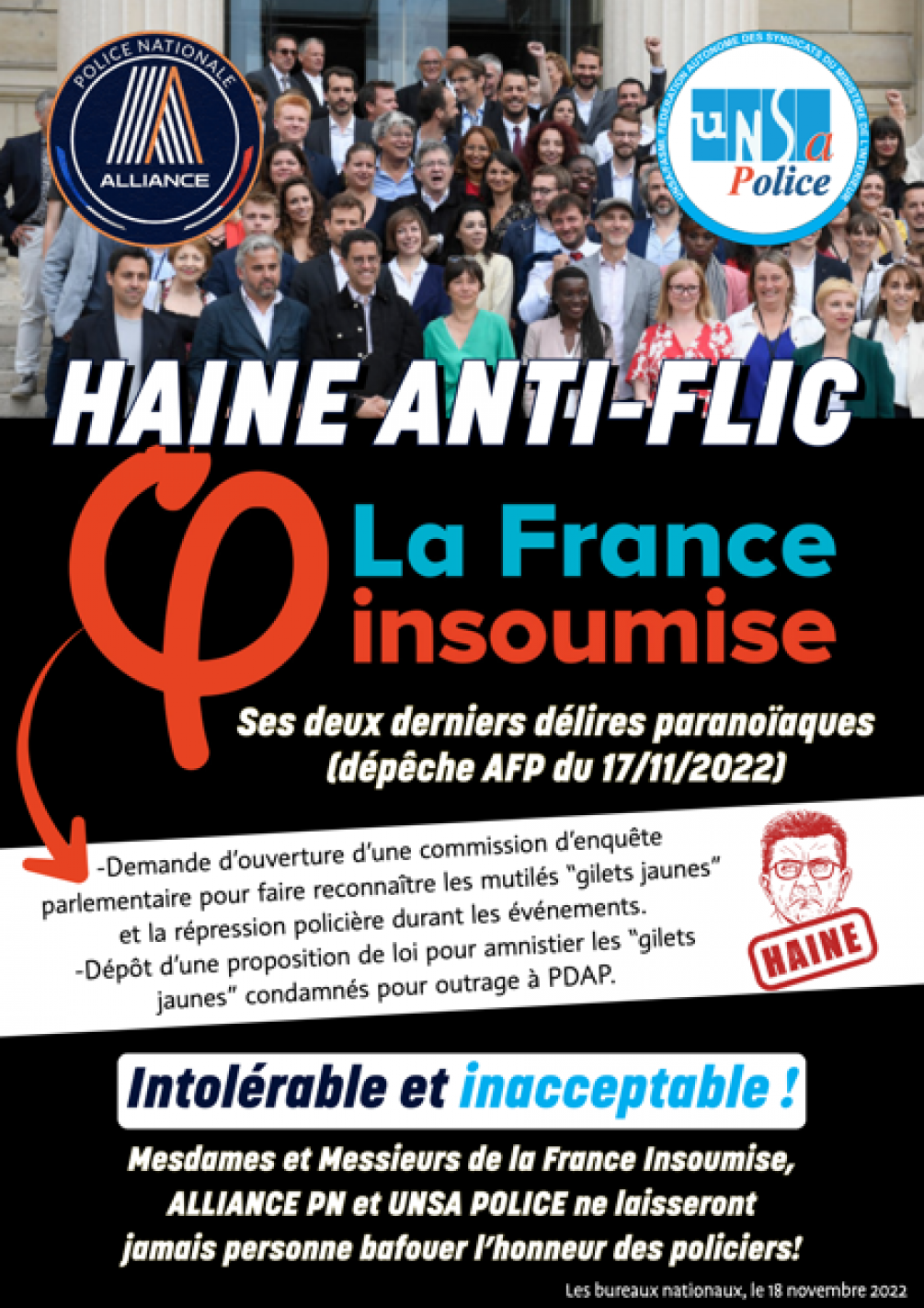 Haine anti-flic de la France Insoumise !