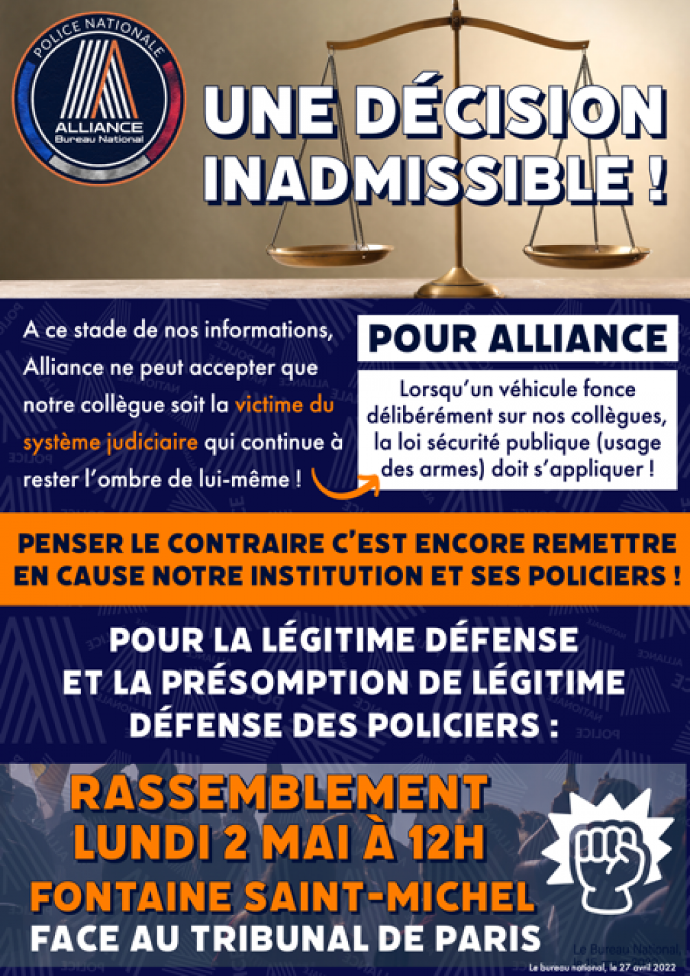 Une décision inadmissible !  Rassemblement lundi 2 mai à 12h à Paris